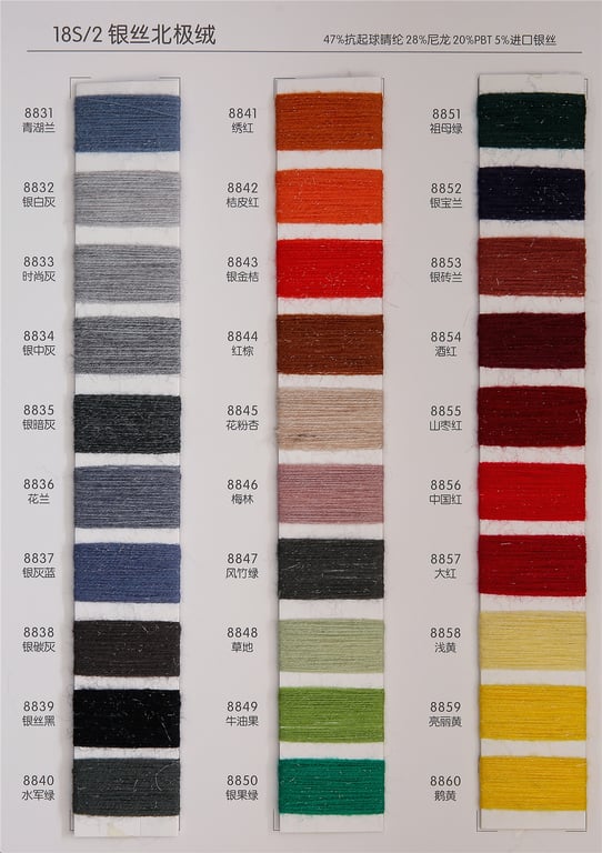 Hilo mezclado de seda tarjeta de colores, hilo polar plateado tarjeta de colores, hilo polar plateado contraste de colores, hilo mezclado de seda te&ntilde;ido, hilo mezclado de seda contraste de colores