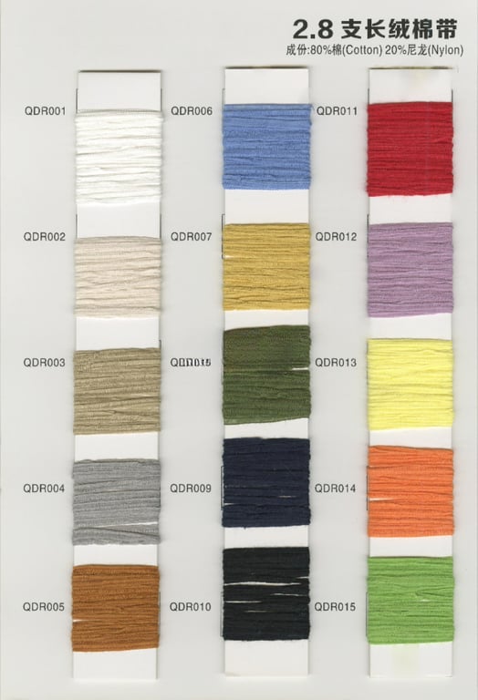 2.8 Long staple cotton tape special yarn color card, 80% cotton 20% nylon crochet yarn color card, cotton blended yarn color card, 2.8 long cotton velvet ribbon color card