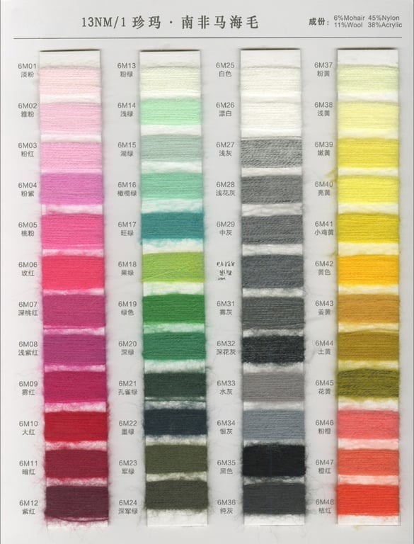 Fancy yarn source factory dyeing customized, 13nm/1 low percentage mohair source factory dyeing customized, 6% mohair 11% wool 38% acrylic 45% nylon blended yarn source factory dyeing customized, 13nm/1 Jenma South Africa mohair source factory dyeing customized
