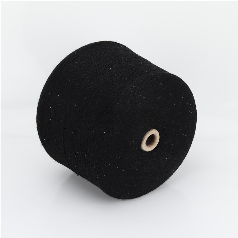 Bead yarn wholesale, 28S/2 bead core yarn, black sequin yarn, 45% viscose, 20% nylon, 33% polyester, 2% spandex, blended yarn knitted women's sweater